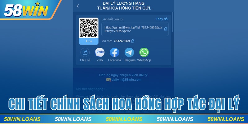 Chi tiết chính sách hoa hồng hợp tác đại lý 58WIN
