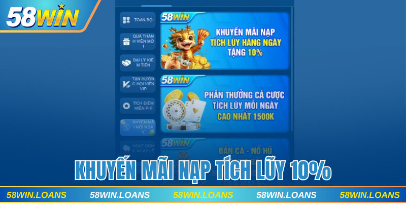 Khuyến mãi nạp tích lũy 10% diễn ra hàng ngày