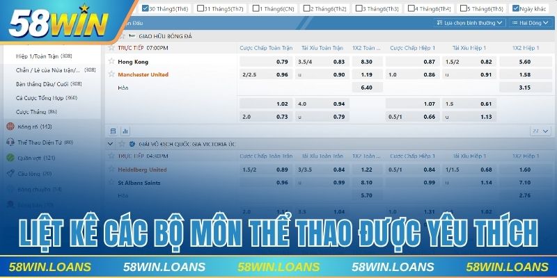 Liệt kê các bộ môn được yêu thích tại nhà cái