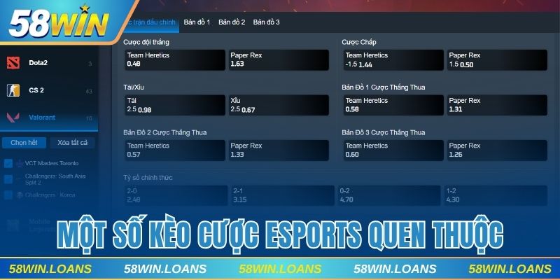 Một số kèo cược quen thuộc trong thể thao điện tử