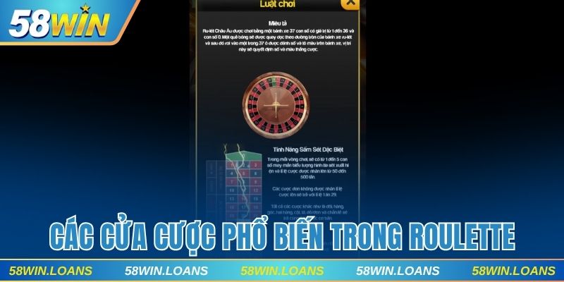 Các cửa cược phổ biến trong game xanh chín Roulette