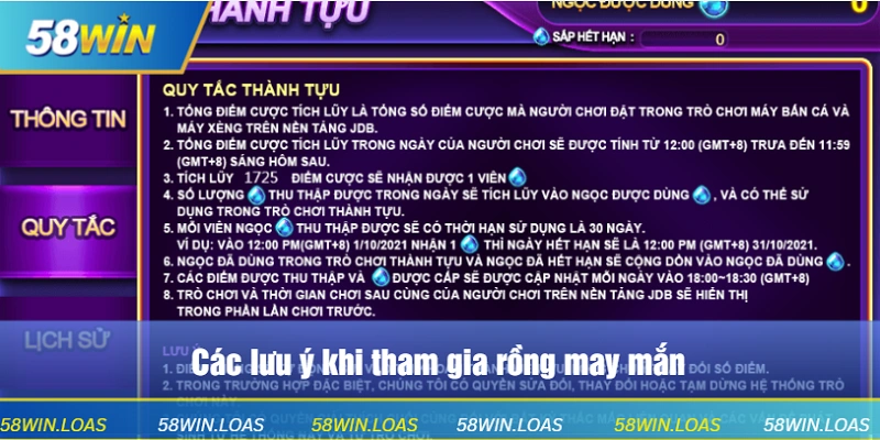 Các lưu ý khi tham gia rồng may mắn