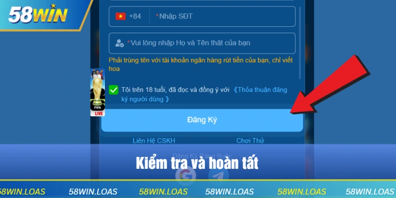 Kiểm tra và hoàn tất đăng ký