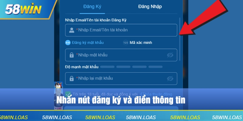 Nhấn nút đăng ký và điền thông tin