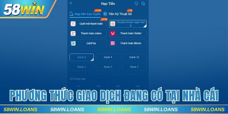 Phương thức giao dịch đang có tại nhà cái